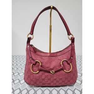 Gucci GG Canvas And Leather Horsebit Hobo Bag Pink